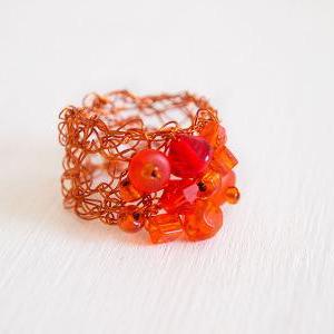 Ring Crochet Wire With Beads Orange on Luulla