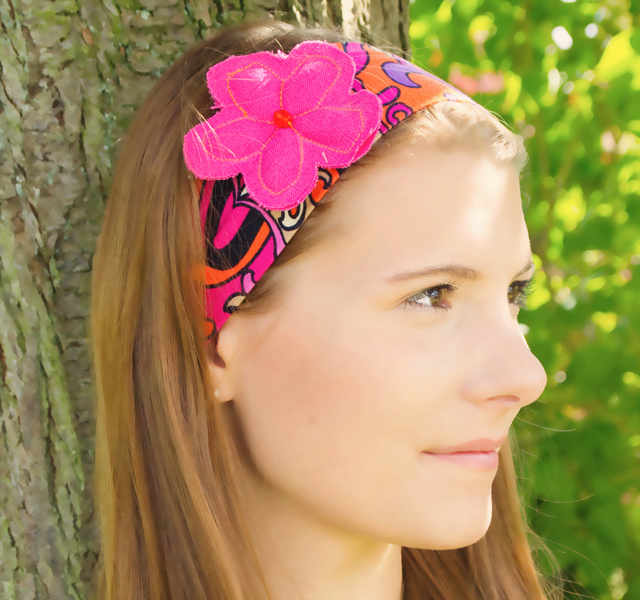 Headband Hippie Printjersey With Flower Pink Orange Flower Power on Luulla