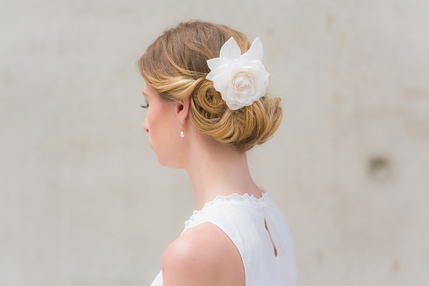 Bridal Silk Flower Rose Millinery Leaves Wedding Hairpiece White