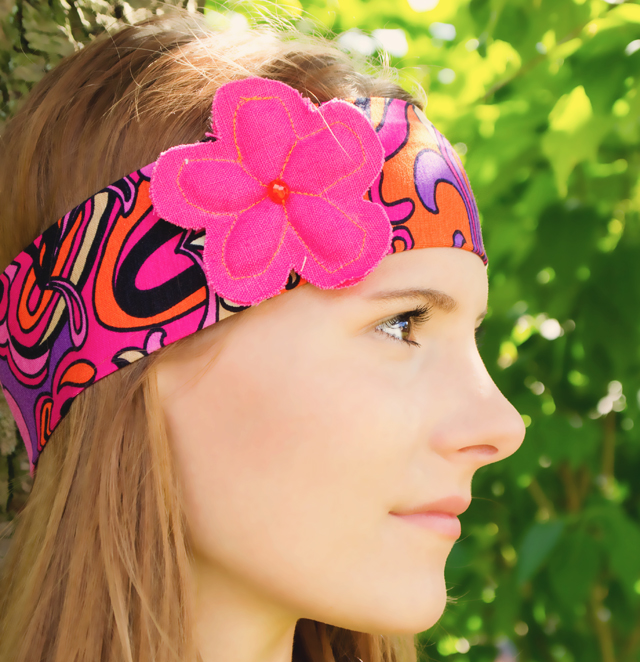 Headband Hippie Printjersey With Flower Pink Orange Flower Power on Luulla
